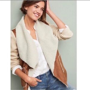 Anthropologie Moth Mixed Media Faux Suede Knit Cardigan Jacket Size XS